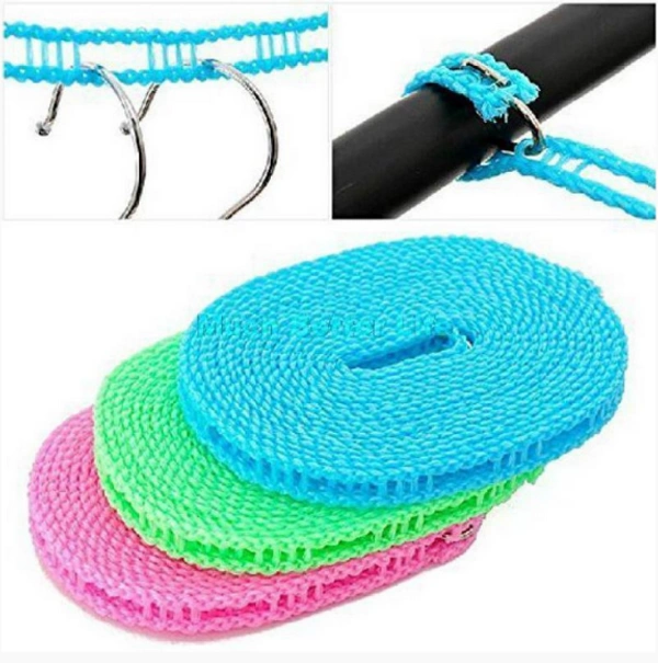 Nylon Clothesline Rope Windproof Anti-Slip Clothes Washing Line Drying Nylon Rope with Hooks 5 Meter Nylon Clothesline Rope (Muli Color)